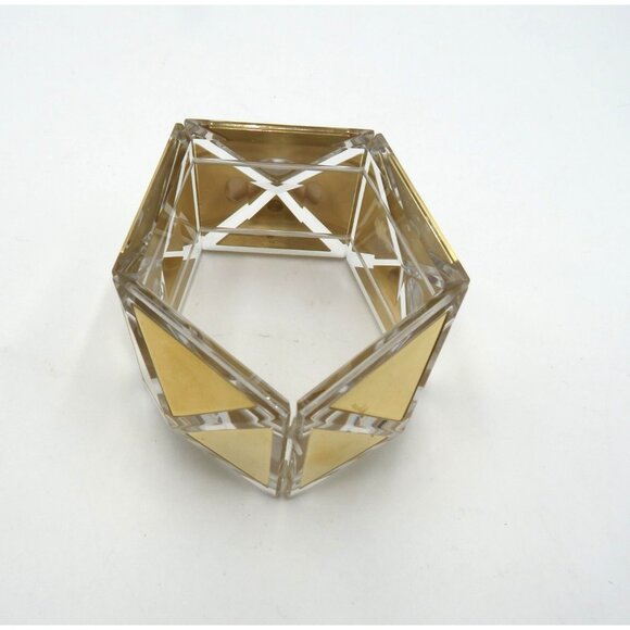 Tory Burch‎ Gold Tone Lucite Geometric Cuff Bracelet Women Wide Statement Logo - Picture 3 of 11